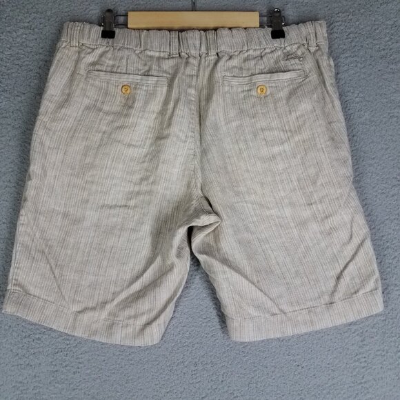 Tommy Bahama Linen Shorts Adult Large Beige Tweed Beach Summer Elastic Waist 9" - Picture 2 of 12